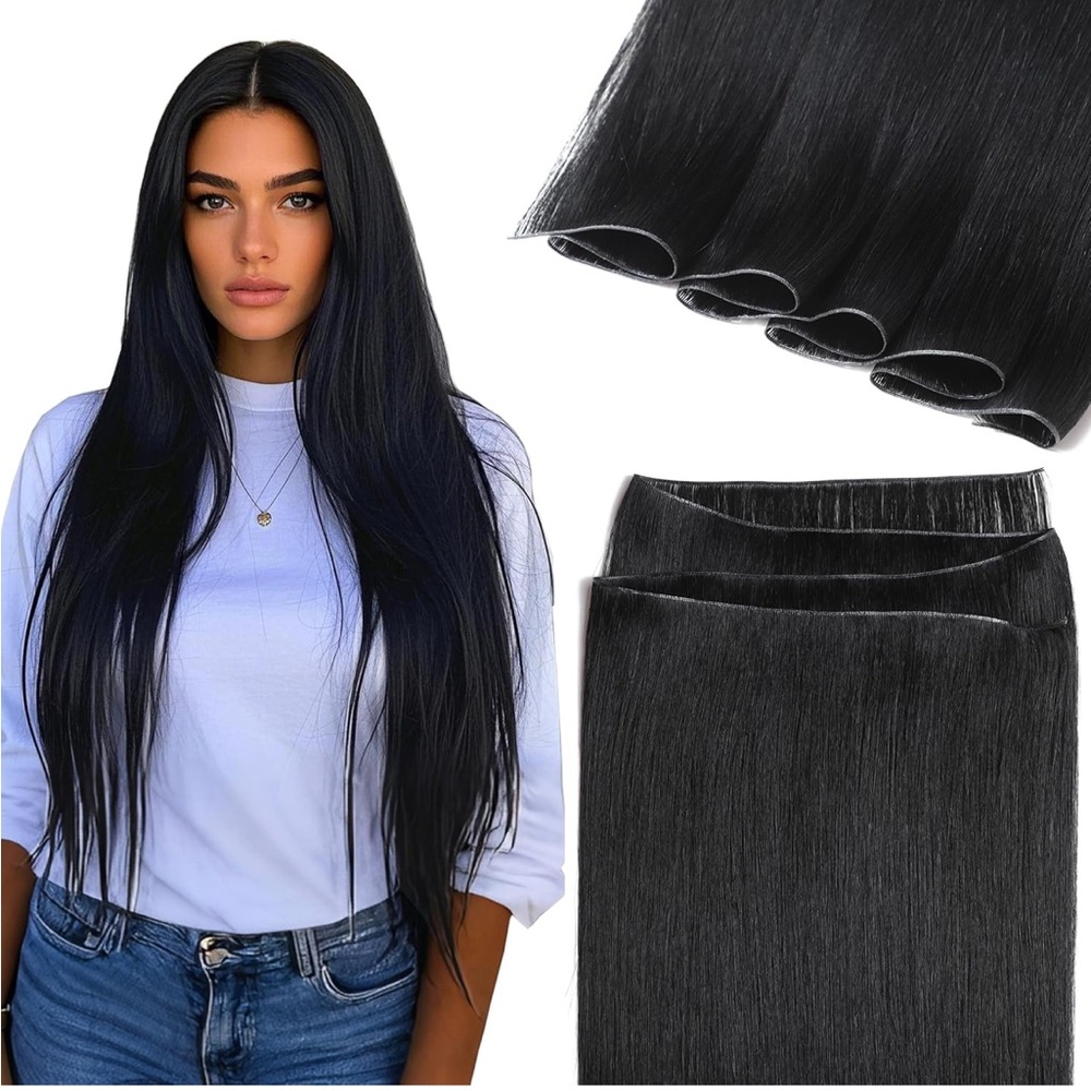 Jet Black Remy Human Hair Genius Weft 22 Inch Hair Extensions